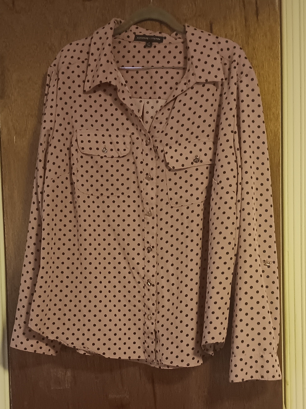 Adrienne Vittadini Pink Polka Dot Button-Down Blouse